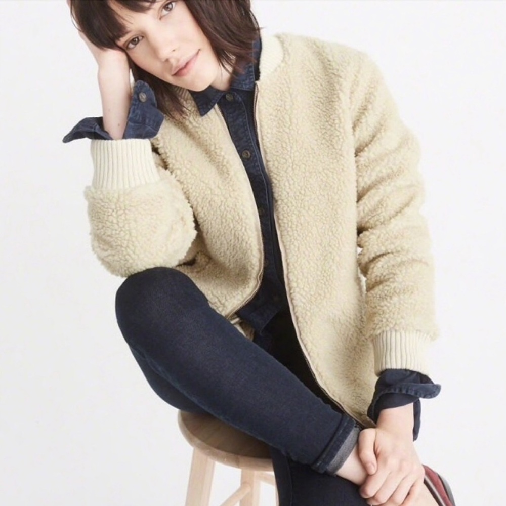 Abercrombie & Fitch Cream Teddy Bomber Jacket